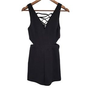 Tally Weijl Women's Size XS Black Romper Shorts Side Cutouts Lace Front